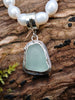 Blue Green Seaglass Pendant on white freshwater pearls