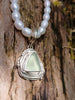 Seaglass and seaweed Pendant on white pearls