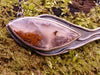 Antiqued silver and Moss Agate necklace stylised fish. close up