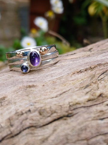 Amethyst Iolite and Gold Dot Stacking Set